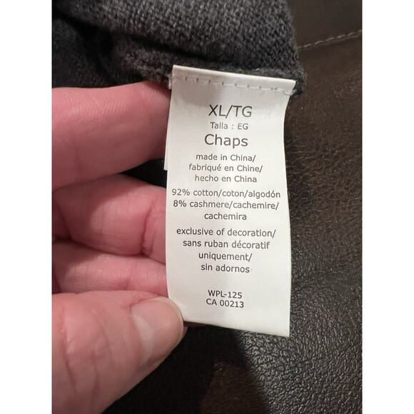 Chaps Sweater Cotton Cashmere Sz Large Gray V-Neck Long Sleeve Solid Stretch - Picture 5 of 5